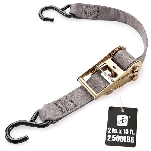 CargoBuckle F13758 Ratchet Straps Heavy Duty - 2 Inch x 15 Ft Tie Down Straps with S Hooks, 833 lb WLL, 2500 lb Break