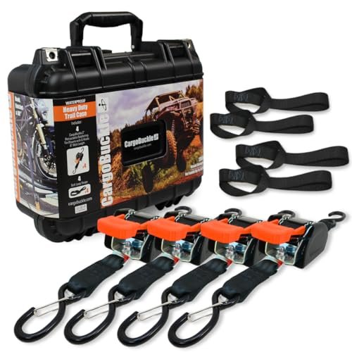 CargoBuckle Trailcase Deluxe Retractable Ratchet Straps, Tie-Down Ratcheting System