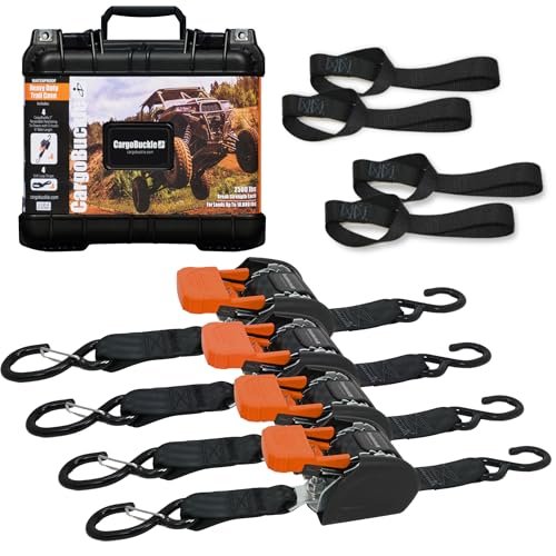 CargoBuckle Trailcase Deluxe Retractable Ratchet Straps, Tie-Down Ratcheting System